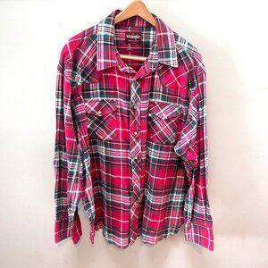 Vintage Wrangler XXL Red Plaid  Pearl Snap Flannel Western Shirt‎